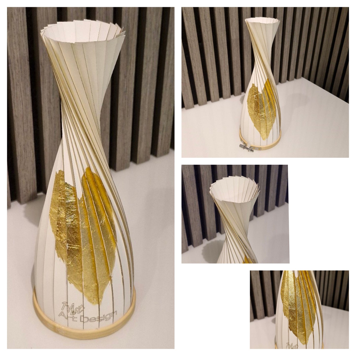 Design Lampe XS, mit Herzen aus Blattgold, Design-Struktur-Papier (weiß)