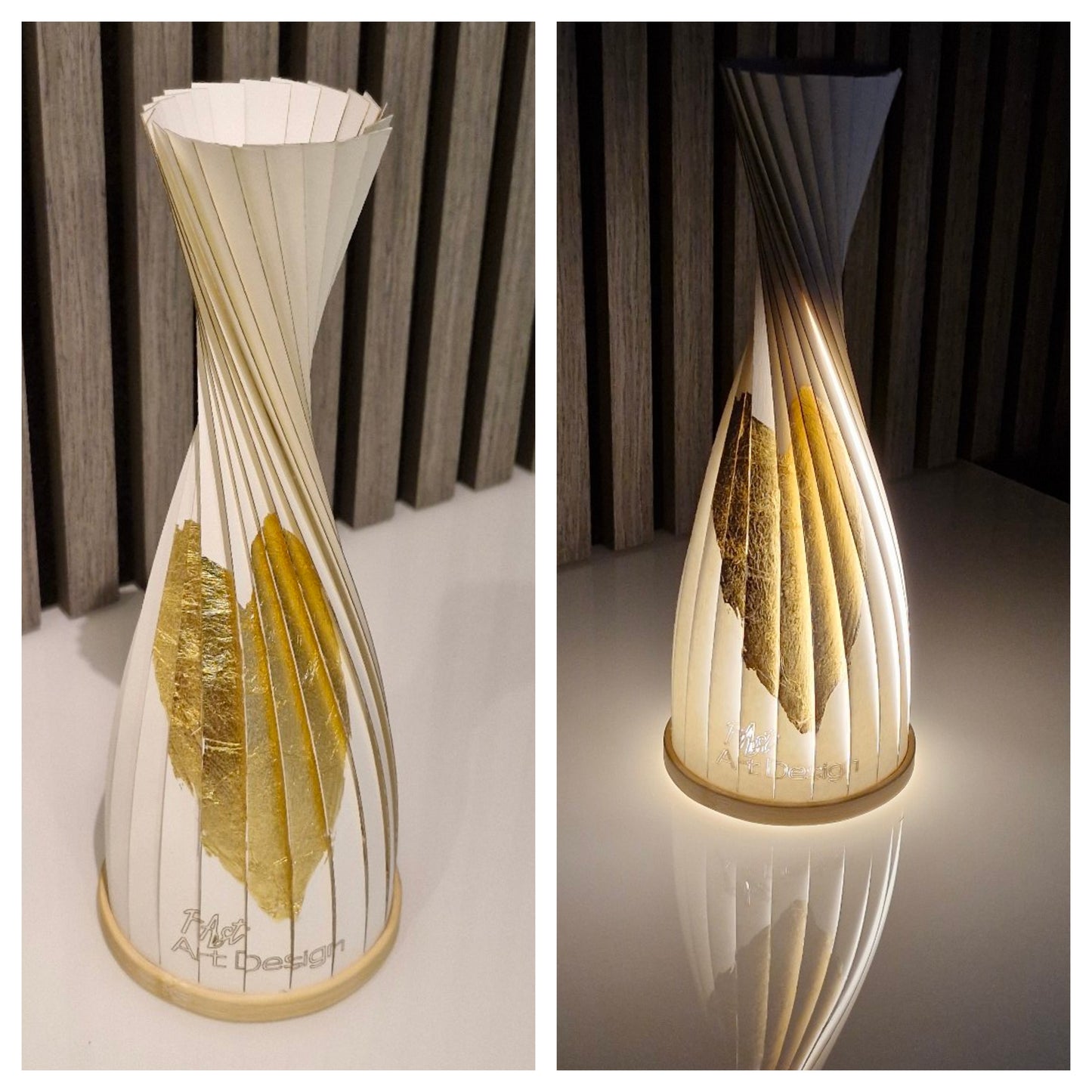 Design Lampe XS, mit Herzen aus Blattgold, Design-Struktur-Papier (weiß)