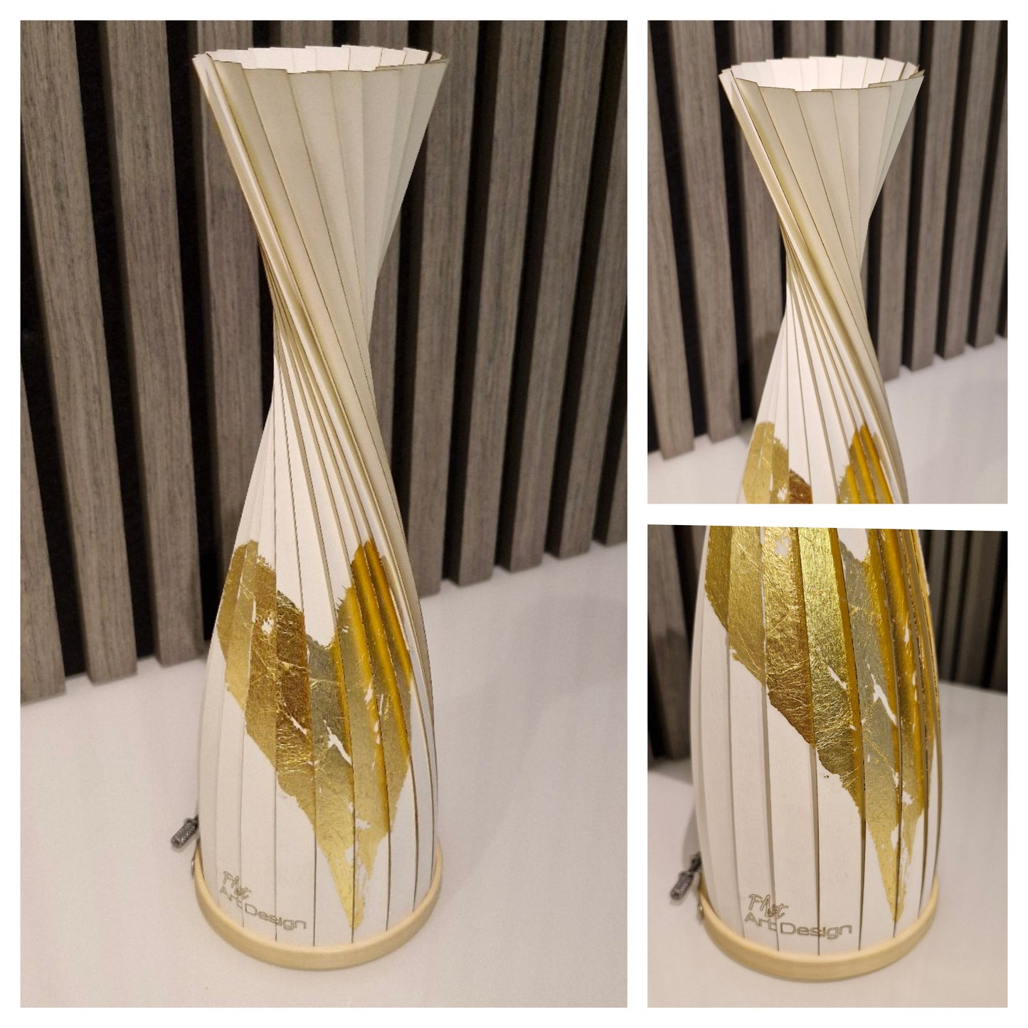 Design Lampe S, mit Herzen aus Blattgold, Design-Struktur-Papier (weiß)