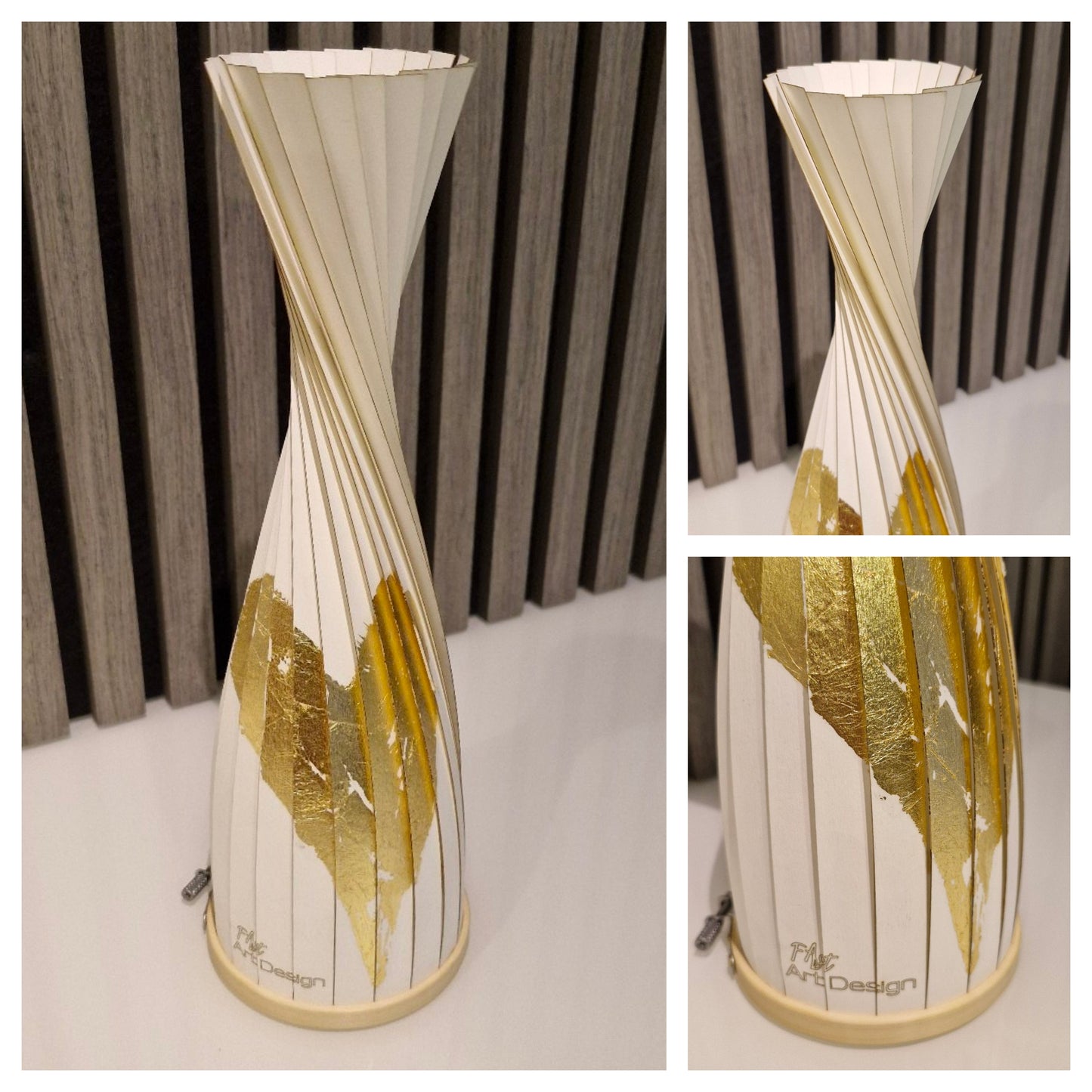 Design Lampe S, mit Herzen aus Blattgold, Design-Struktur-Papier (weiß)