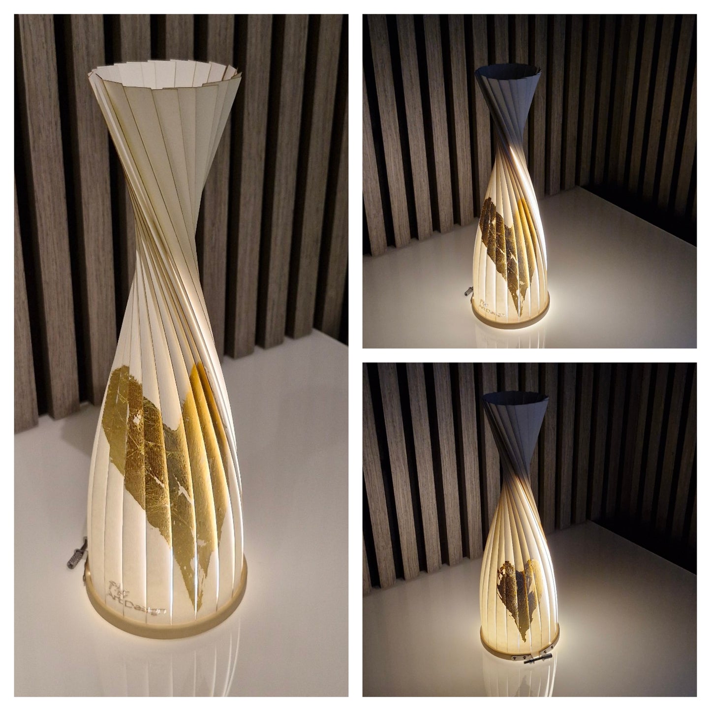 Design Lampe S, mit Herzen aus Blattgold, Design-Struktur-Papier (weiß)