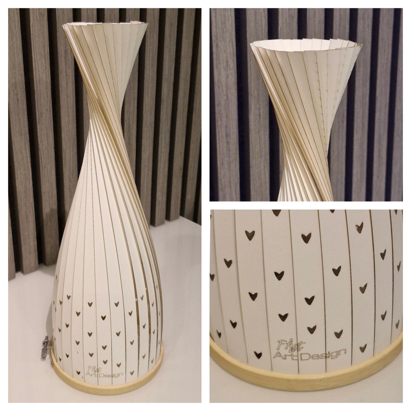 Design Lampe L mit Herzstanzungen, Kunstdruck -Papier "weiß"