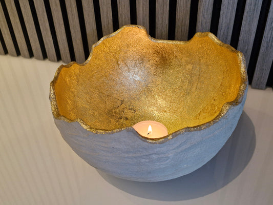 Design Beton Schale mit Blattgold / Lichtschale / Feuerschale / Lichtkugel / Tischdecke/ Dekoschale