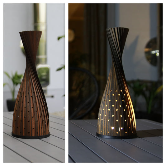 Design Lampe L, Echt - Holz - Furnier, Zebrano, mit Herzen ❤