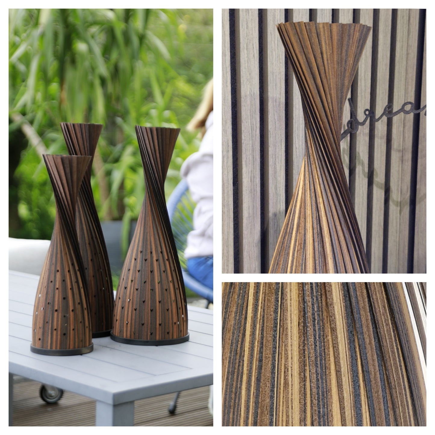 Design Lampe L, Echt - Holz - Furnier, Zebrano, mit Herzen ❤
