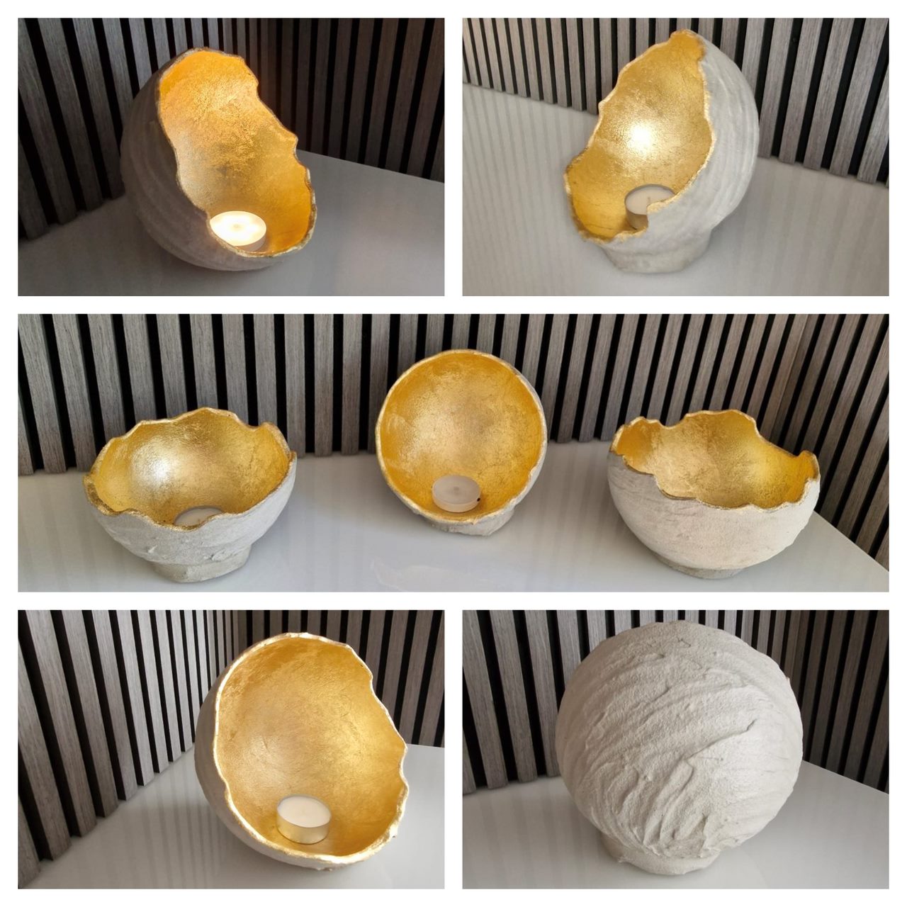 Design Beton Schale mit Blattgold / Lichtschale / Feuerschale / Lichtkugel / Tischdecke/ Dekoschale