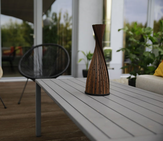 Design Lampe L, Echt - Holz - Furnier, Zebrano, mit Kreisen