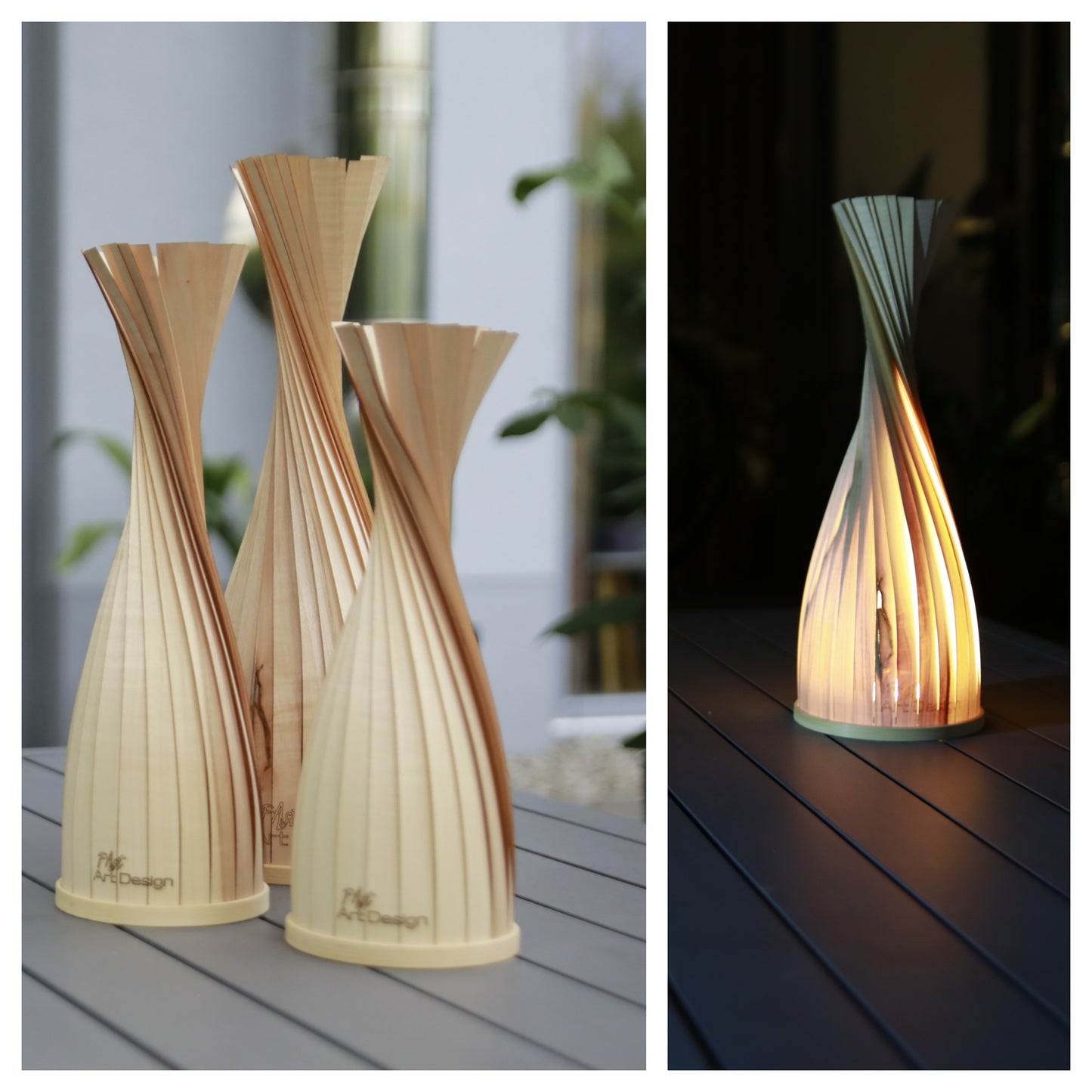 Design Lampe L, Echt - Holz - Furnier, Ahorn schlicht